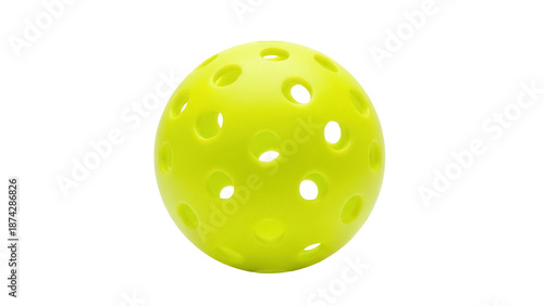 Photos Bright yellow pickleball ball PNG isolated on transparent background, perforated