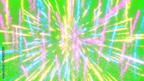 Wallpaper Mural Colorful fireworks burst with neon beams on green background Torontodigital.ca