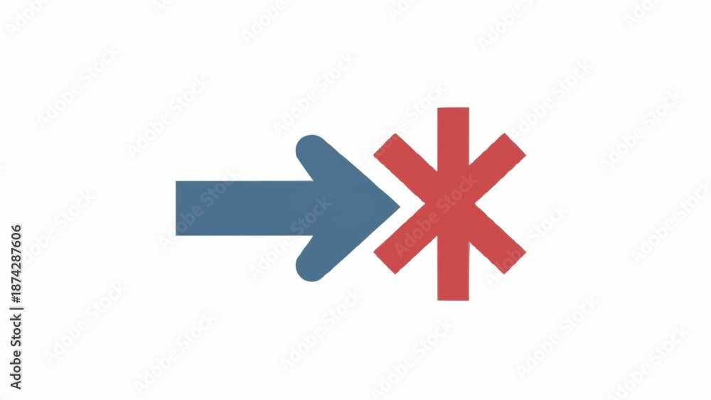 Obraz premium Arrow pointing to red asterisk symbol.