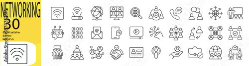 Networking icon set. Editable stroke.