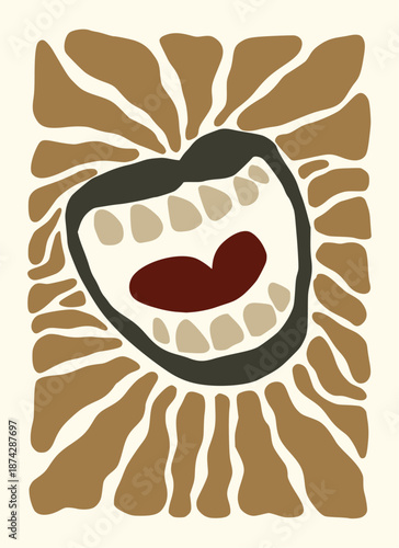 Abstract mouth and hand drawn flower form a Matisse style, naive art, contemporary background. Nature vector illustration