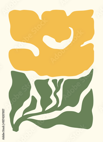 Abstract Boho floral wall decor framed hand drawn illustration