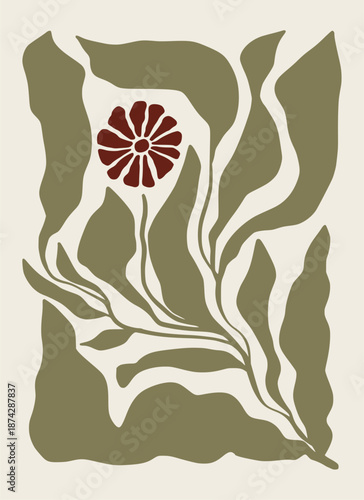 Abstract Boho floral wall decor framed hand drawn illustration