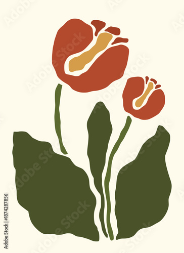 Abstract Boho floral wall decor framed hand drawn illustration