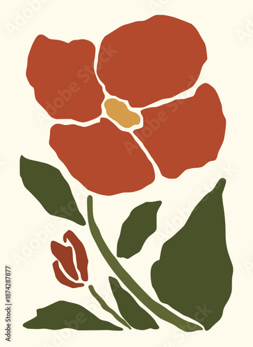 Abstract Boho floral wall decor framed hand drawn illustration