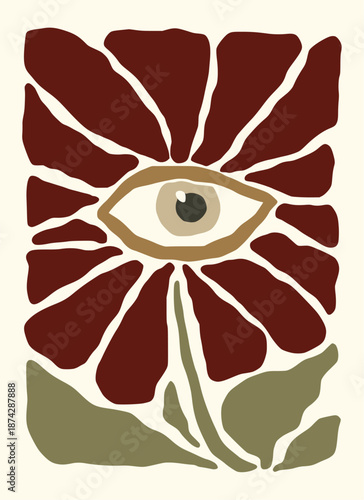 Abstract eye and hand drawn flower form a Matisse style, naive art, contemporary background. Nature vector illustration