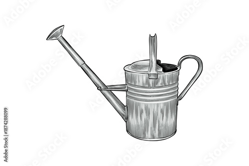 illustration of a manual watering can in a carved style