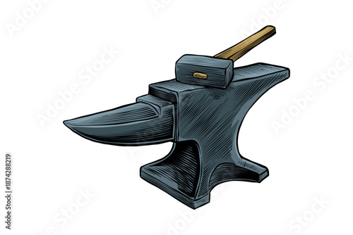 Illustration of Blacksmith's Anvil and hammer from Iron Smith Workshop