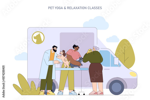 Pet Yoga Class with Relaxation Session Vector Illustration