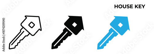 House Key Icon – Real Estate, Property Security, Rental and Home Ownership Symbol. House key icons in various styles for real estate concepts.