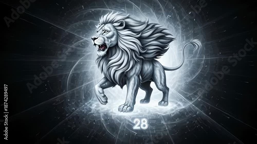 Majestic White Lion Walking in Glowing White Circular Energy Field