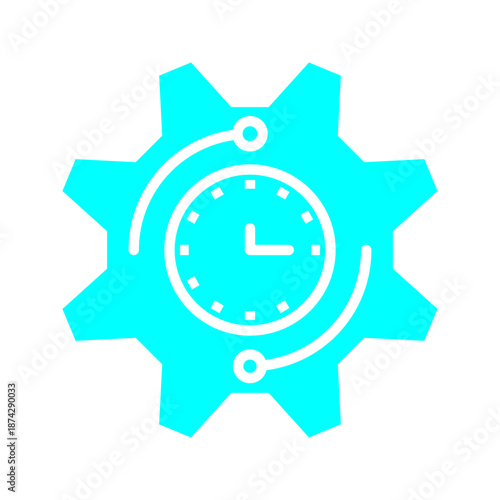 Line icon illustration of a gear combined with a clock, symbolizing time management, productivity, workflow efficiency, and process optimization.