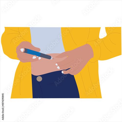 Medical diagnostics and health awareness. Hand performing a bodystick test for blood glucose. 
