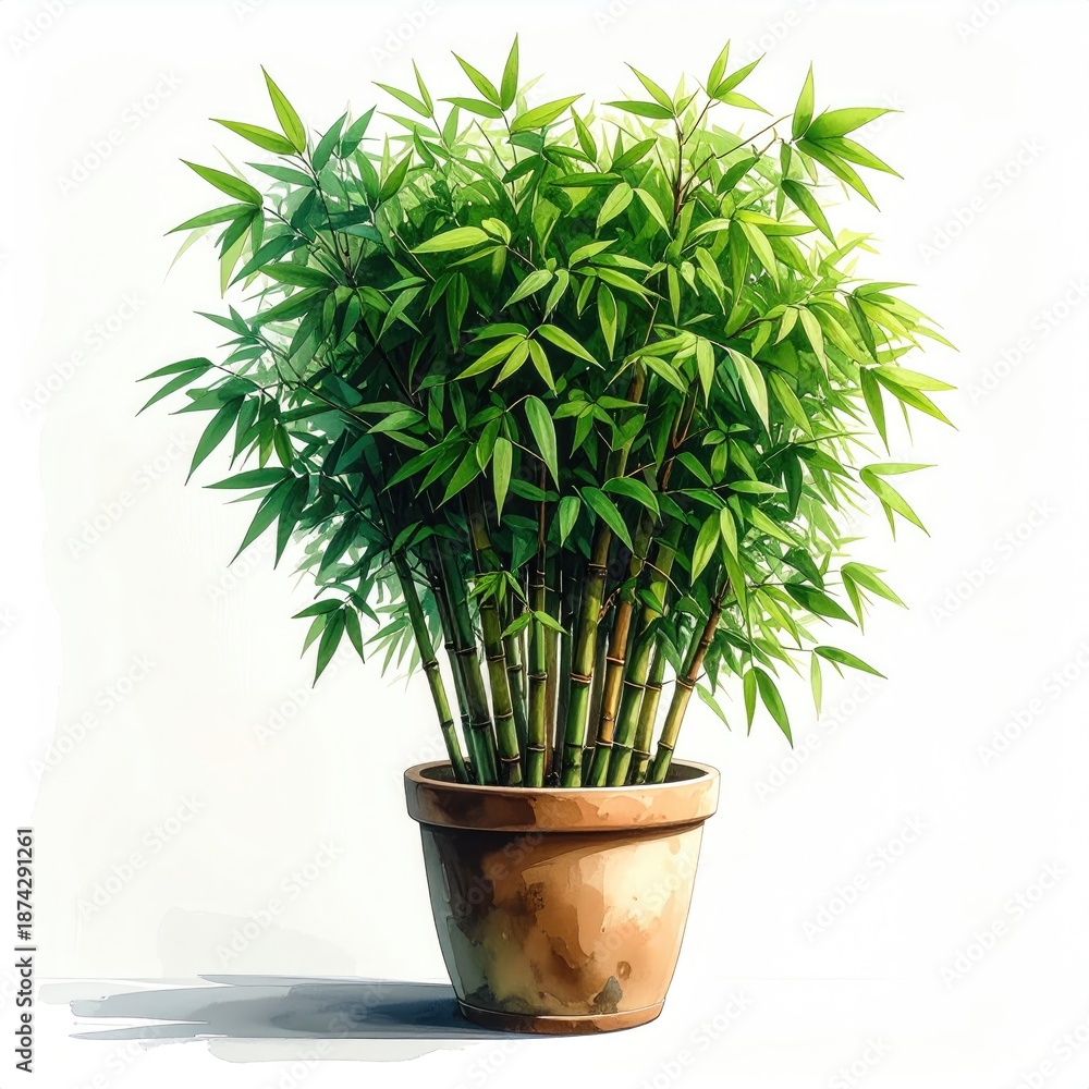 Fototapeta premium Potted Bamboo Plant Thriving, Displayed on White Background. (1)