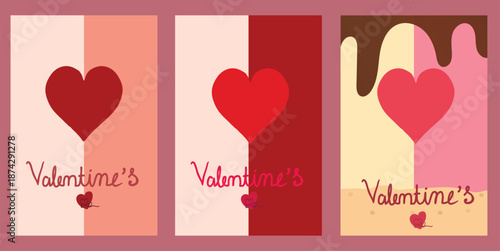 Set of Valentine wallpaper, poster, postcard, backdrop in red, pink, white pastel tone.