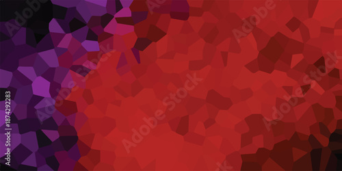 Vibrant abstract background with a geometric crystal mosaic effect transitioning from deep purple to bright red and orange hues for dynamic visual impact