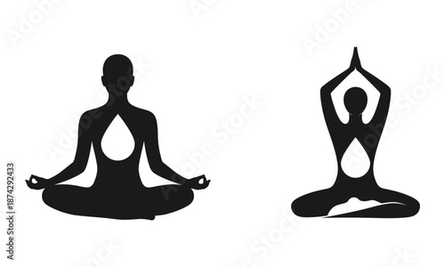 Silhouette of a man in a meditative yoga pose with hands in prayer position meditation