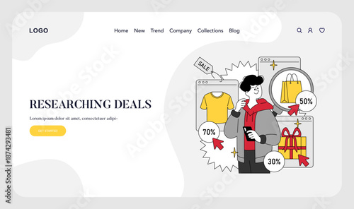 Person Shopping Online for Discounts Vector Illustration