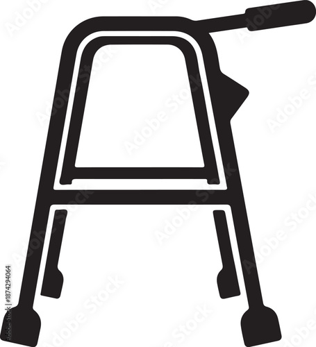 Black and White Walker Support Icon for Mobility Assistance