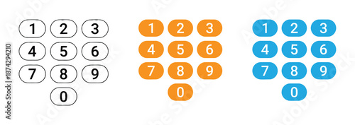 Keypad icon collection. Smartphone dial keypad icon on light background. Call symbol. Numbers panel template, smartphone screen. Outline, flat and colored style. Flat design.