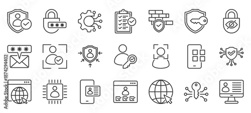 digital identity outline icon pack collection of identity, digital, security, access, technology, identification, information, biometric, authentication, protection icon