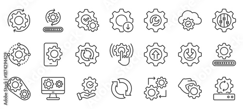 gears update outline icon pack collection of update, technology, gear, system, maintenance, upgrade, install, software, process, service icon