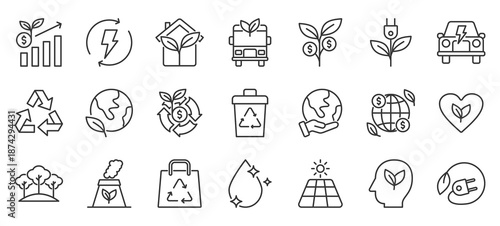 green economy outline icon pack collection of economy, green, ecology, nature, energy, environment, sustainable, business, eco, concept icon