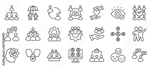 human interaction outline icon pack collection of Interaction, teamwork, human, cooperation, team, people, partnership, group, relationship, friendship icon