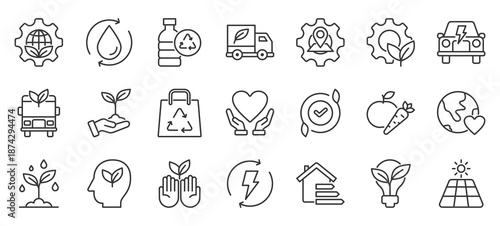 green marketing outline icon pack collection of green, market, business, growth, ecology, sustainable, design, marketing, natural, food icon