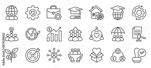 social policy outline icon pack collection of social, policy, icon, business, law, government, society, responsibility, environment, support icon