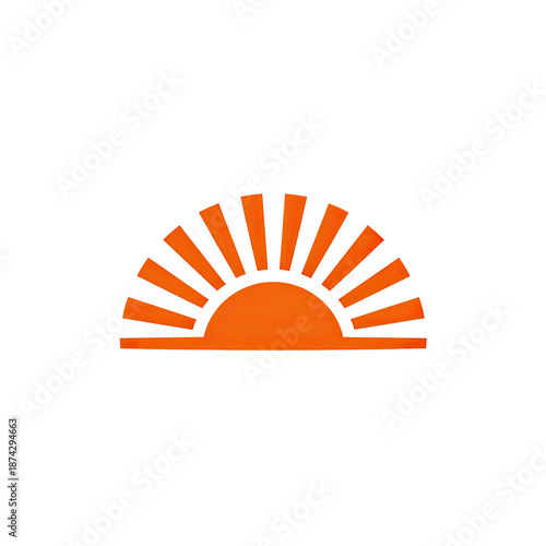 A vibrant, orange stylized sun icon set against a stark, black background