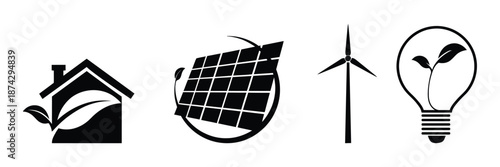 Eco friendly energy icons for sustainable living and green tech