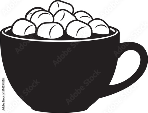 Black Coffee Cup with Marshmallows  Cozy Drink in Mug