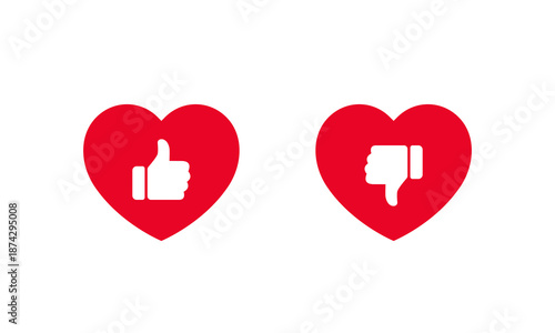 Good and bad heart health icon. Love with thumbs up and down symbol