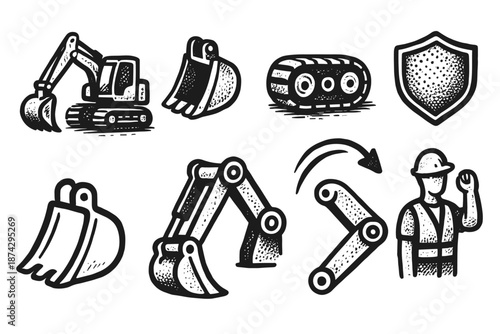 Construction tools icon set. Industrial, equipment, worker, safety flat icon collection