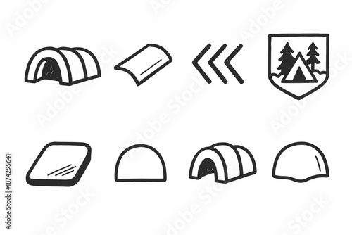 Camping, outdoor line icon set. Tent, nature, hiking gear outline collection