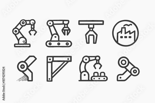 Robotic arm, automation outline icon set. Industrial, technology, engineering icons collection