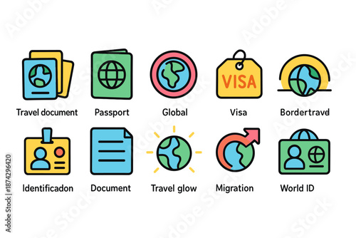 Travel and tourism outline icon set. Passport, visa, identification icons collection