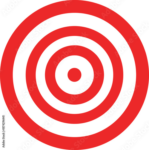 Red target bullseye icon with concentric circles, focus accuracy aim and goal achievement flat vector illustration