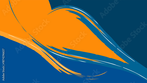 Abstract modern background with dynamic wavy shapes in blue and orange tones. Artistic brush stroke texture, creative, and contemporary feel, suitable for digital design, banners, social media