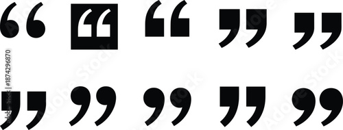 Quotation marks icon set with opening and closing quotes, punctuation symbols for typography and text design flat vector illustration