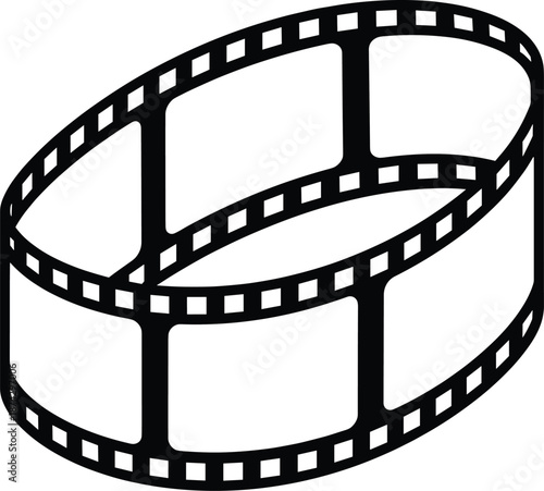 Film strip reel illustration with cinematic frames, movie production and video editing concept minimal flat vector design