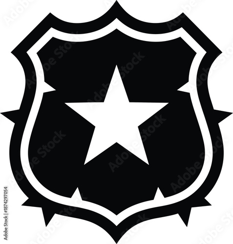Shield badge emblem with star symbol, security protection authority insignia and achievement crest flat vector illustration