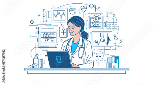 Wallpaper Mural Female Doctor Working on Laptop Computer. Torontodigital.ca