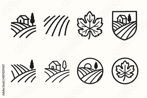Agriculture and farming outline icon set, farmland and rural icons collection