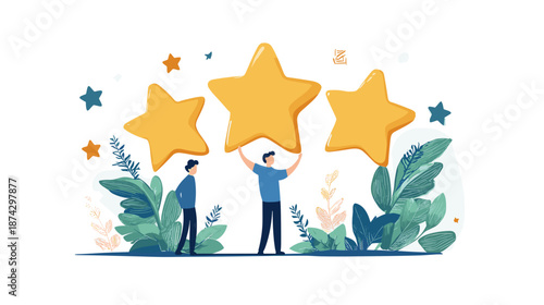 Two People Holding Large Yellow Stars.