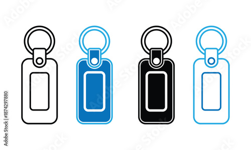 Keychain tags, Keychain tags vector, Outline and solid blank key tags with rings, Blank key tag with a ring, ready for customization, on a transparent background