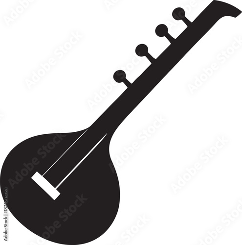 Traditional Sitar Musical Instrument Icon Representing Classical Indian Music Culture Sound Art Performance And Heritage Design