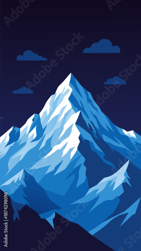Vibrant Blue Mountain Peaks in a Stylized Vector Illustration, Evoking a Sense of Adventure and Natural Beauty