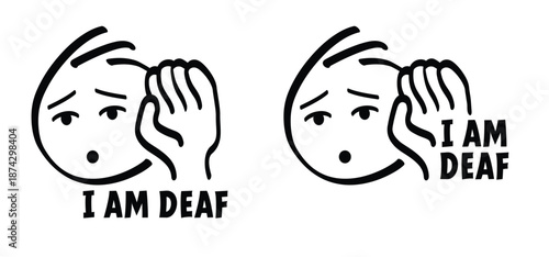 Slogan, vibes I m a little bit deaf or I'm a little bit deaf. Sign language deaf. World Deaf Day. I can't hear you, look at me. Gestures hand. Ear hearing loss deaf concept. Deafness cartoon.